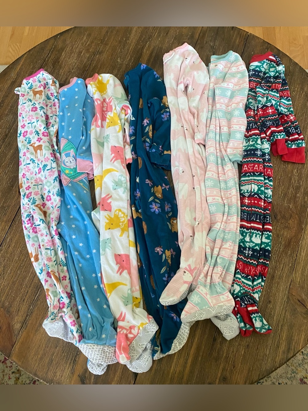 Bundle of seven pairs fleece footie 3T pajamas